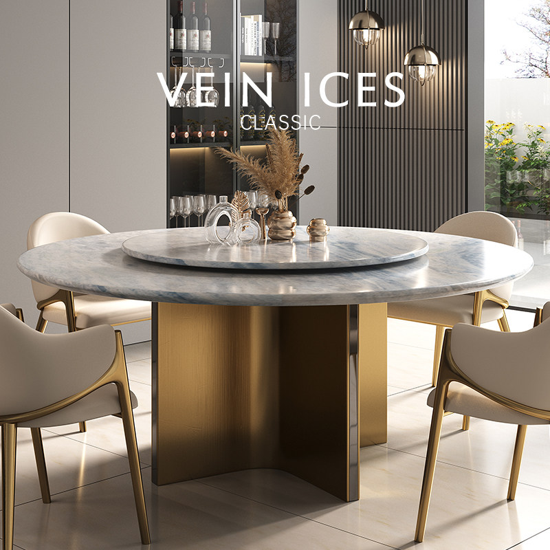 高端芬迪白大理石意式轻奢圆形餐桌椅子组合客厅家用带转盘高级感,住宅家具,大理石餐桌,淘宝优惠券,粉丝福利购,淘宝优惠卷