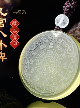 藏十二生肖九宫八卦牌吊坠黄水晶
