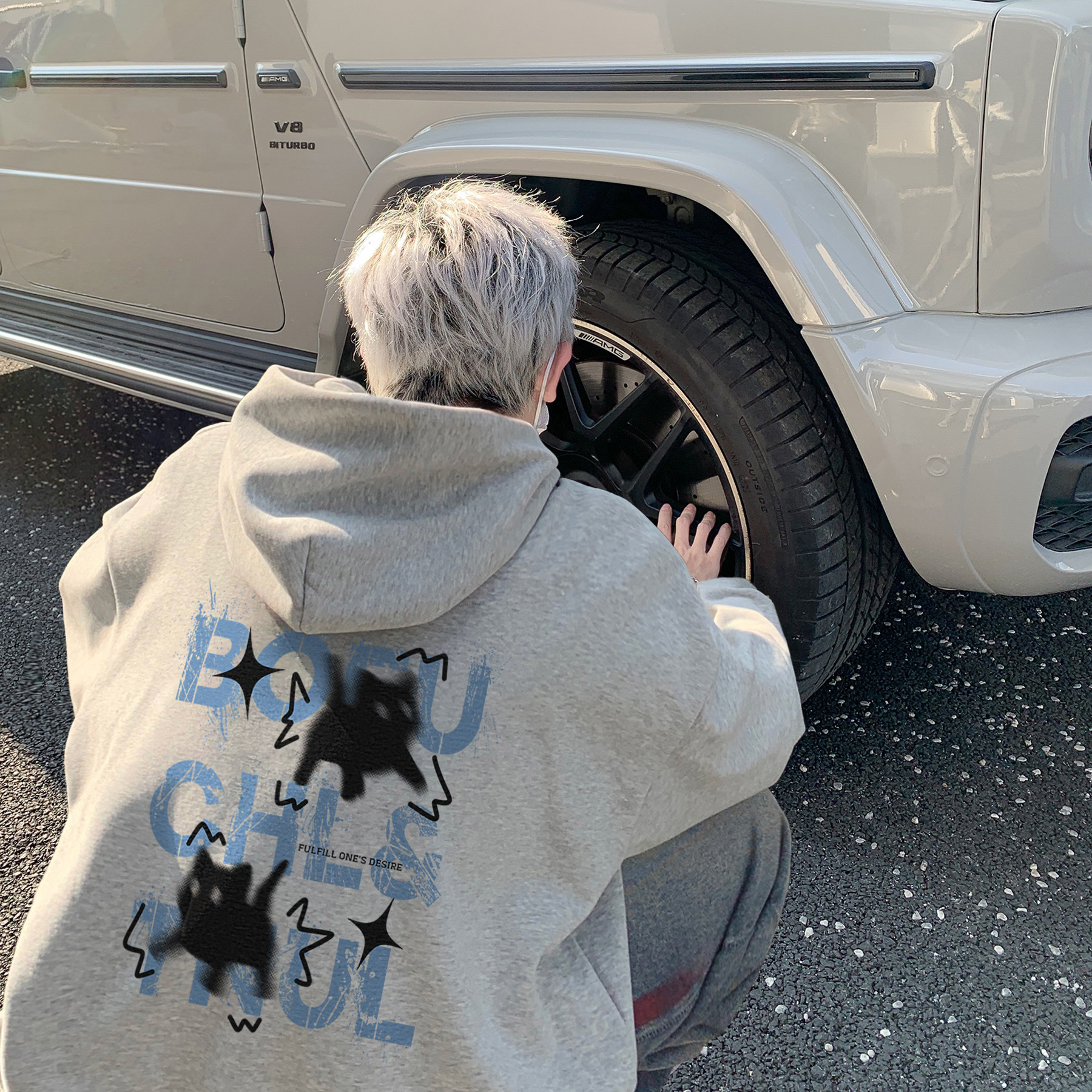 潮流字母猫猫模糊连帽卫衣A425-Q4008-P65控78面料65%棉35%聚酯,男装卫衣,电商A425