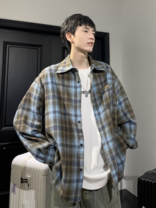 潮流休闲格子长袖衬衫A425-C2776-P55控68面料棉图片