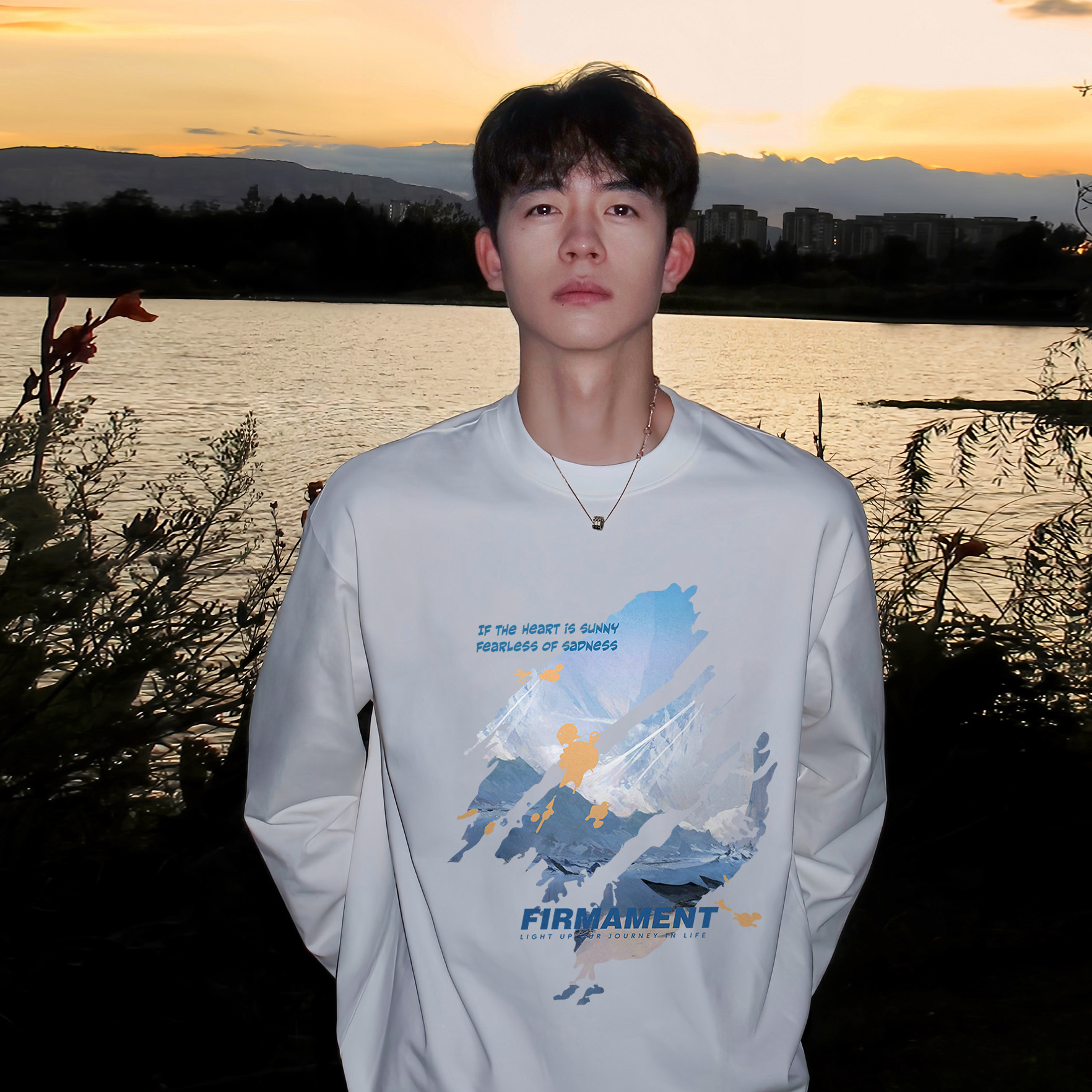 潮流风景分裂图长袖圆领T恤A425-D3684-P38控48面料棉，男装T恤，电商A425