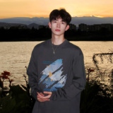 潮流风景分裂图长袖圆领T恤A425-D3684-P38控48面料棉，男装T恤，电商A425