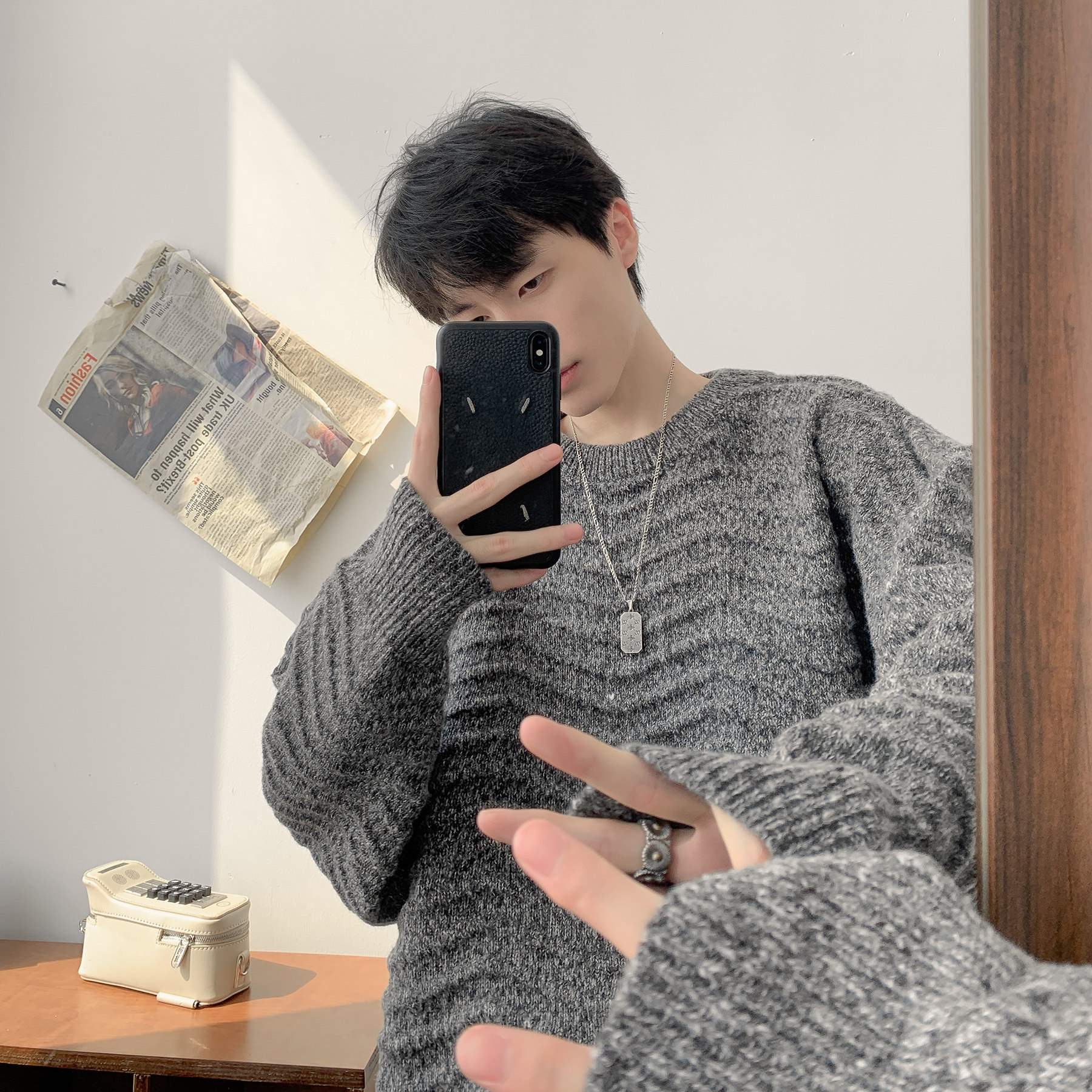 潮流杂色纹理圆领毛衣A425-M26628-P78控98面料聚酯,男装针织衫/毛衣,电商A425