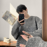 潮流杂色纹理圆领毛衣A425-M26628-P78控98面料聚酯，男装针织衫/毛衣，电商A425