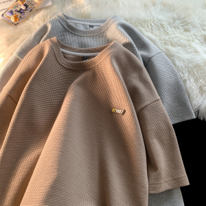 简约时尚流行华夫格圆领短袖T恤A425-T001-P28控39面料聚酯,男装T恤,电商A425