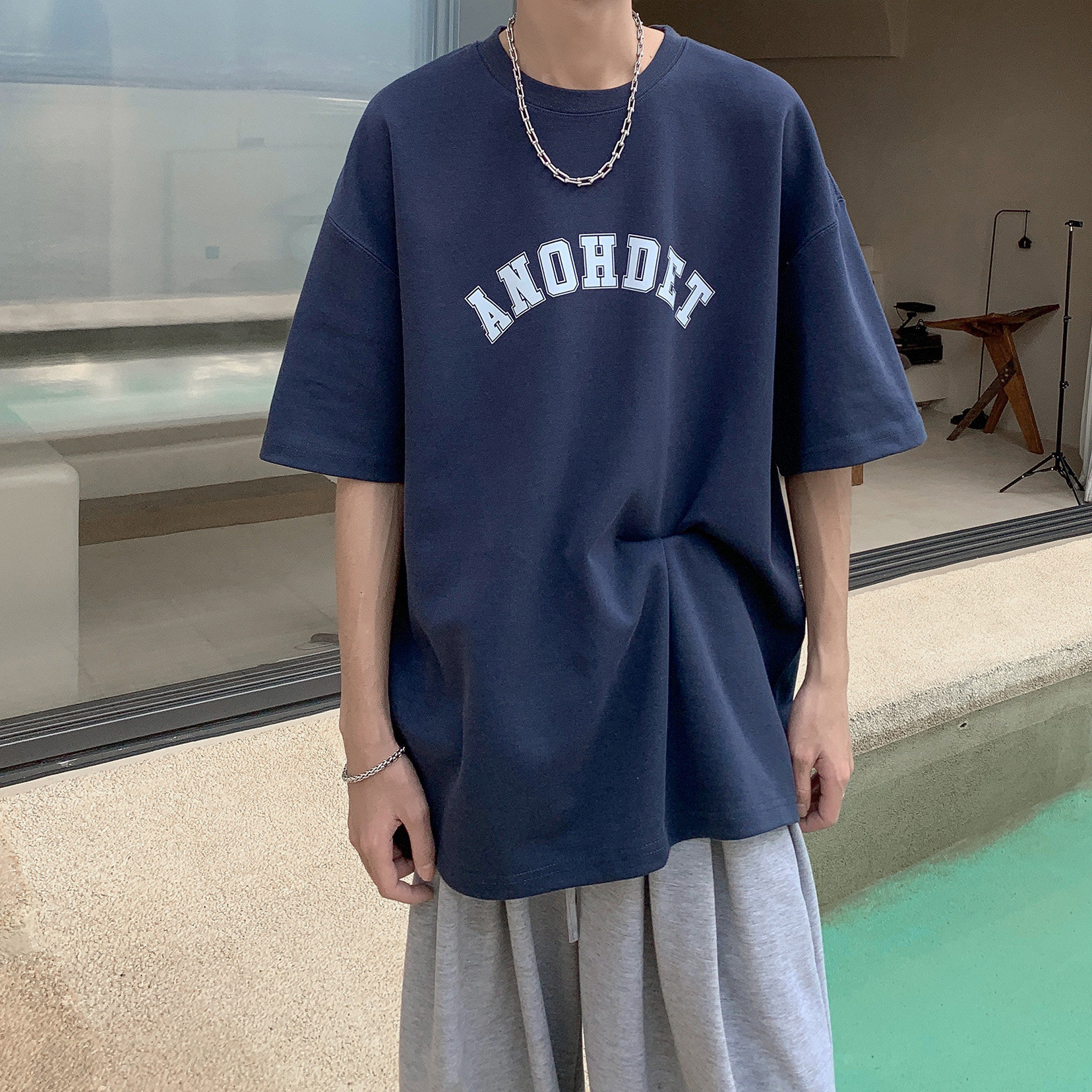 夏日搭配简约美式字母圆领短袖T恤A425-T5101-P38控49面料，男装T恤，电商A425