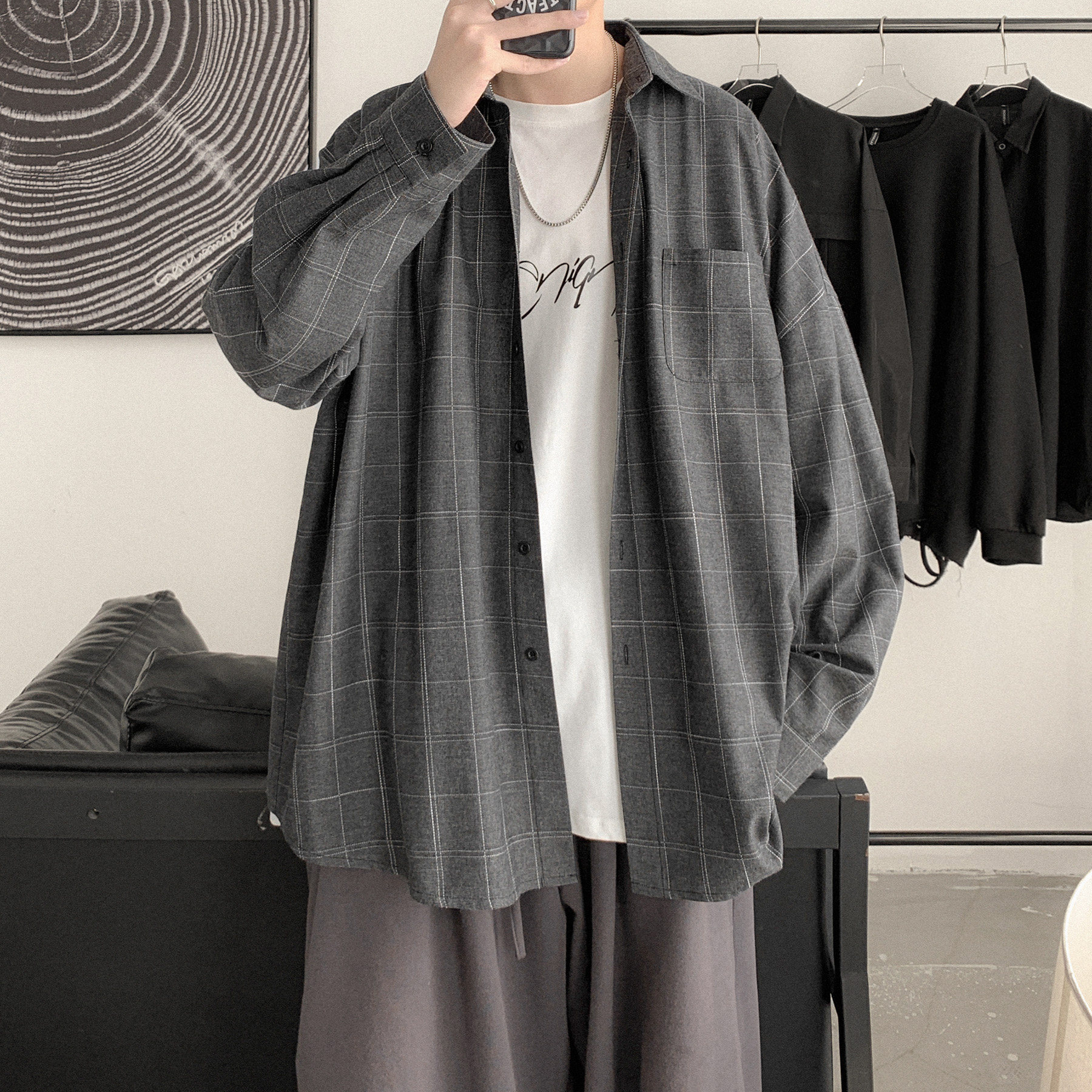 长袖格子休闲衬衫春装男士衬衣A425-C298-P55控68,男装衬衫,电商A425