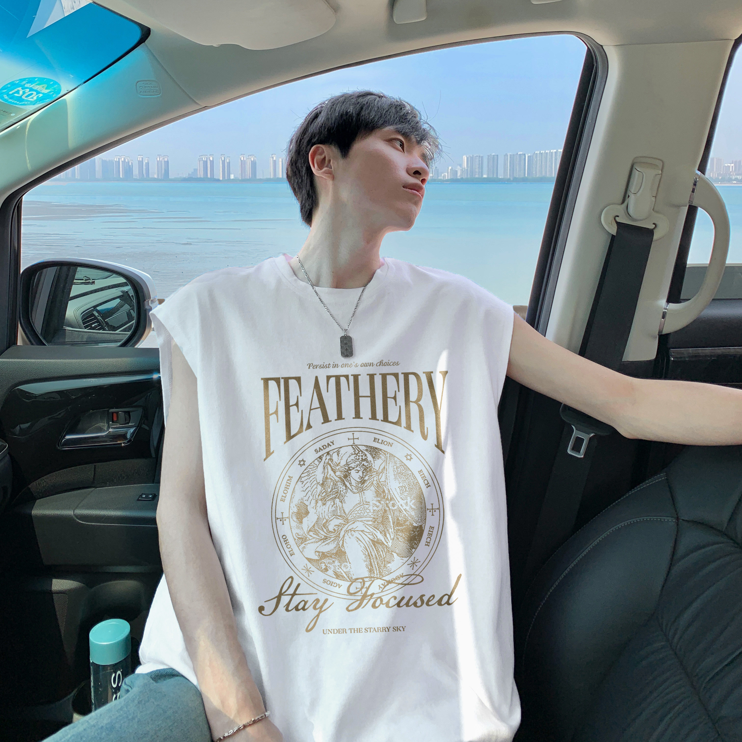 潮流素描罗马背心T恤男A425-BX3619-P28控38面料棉图片