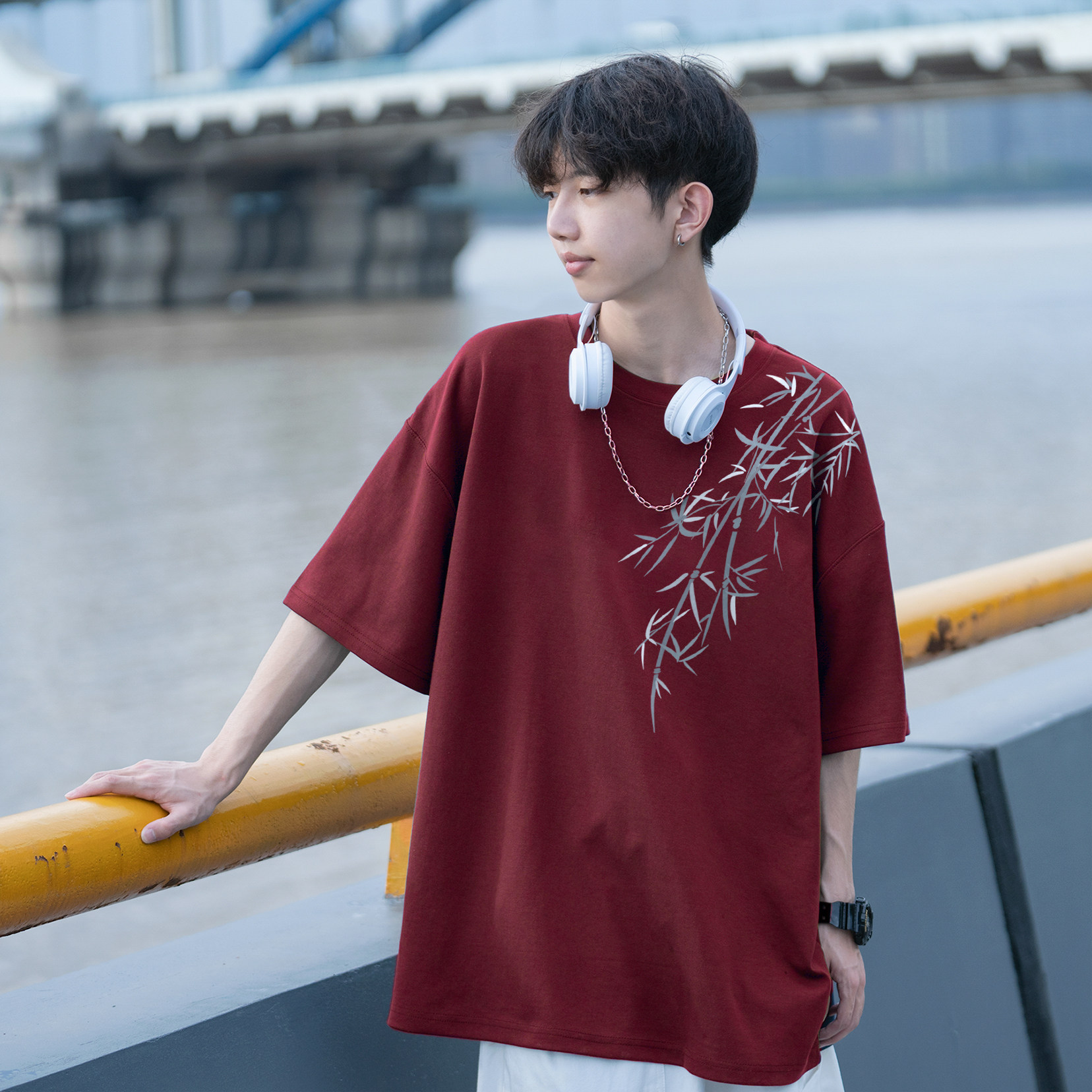 百搭新中式竹子短袖T恤A425-T3490-P28控39面料棉,男装T恤,电商A425
