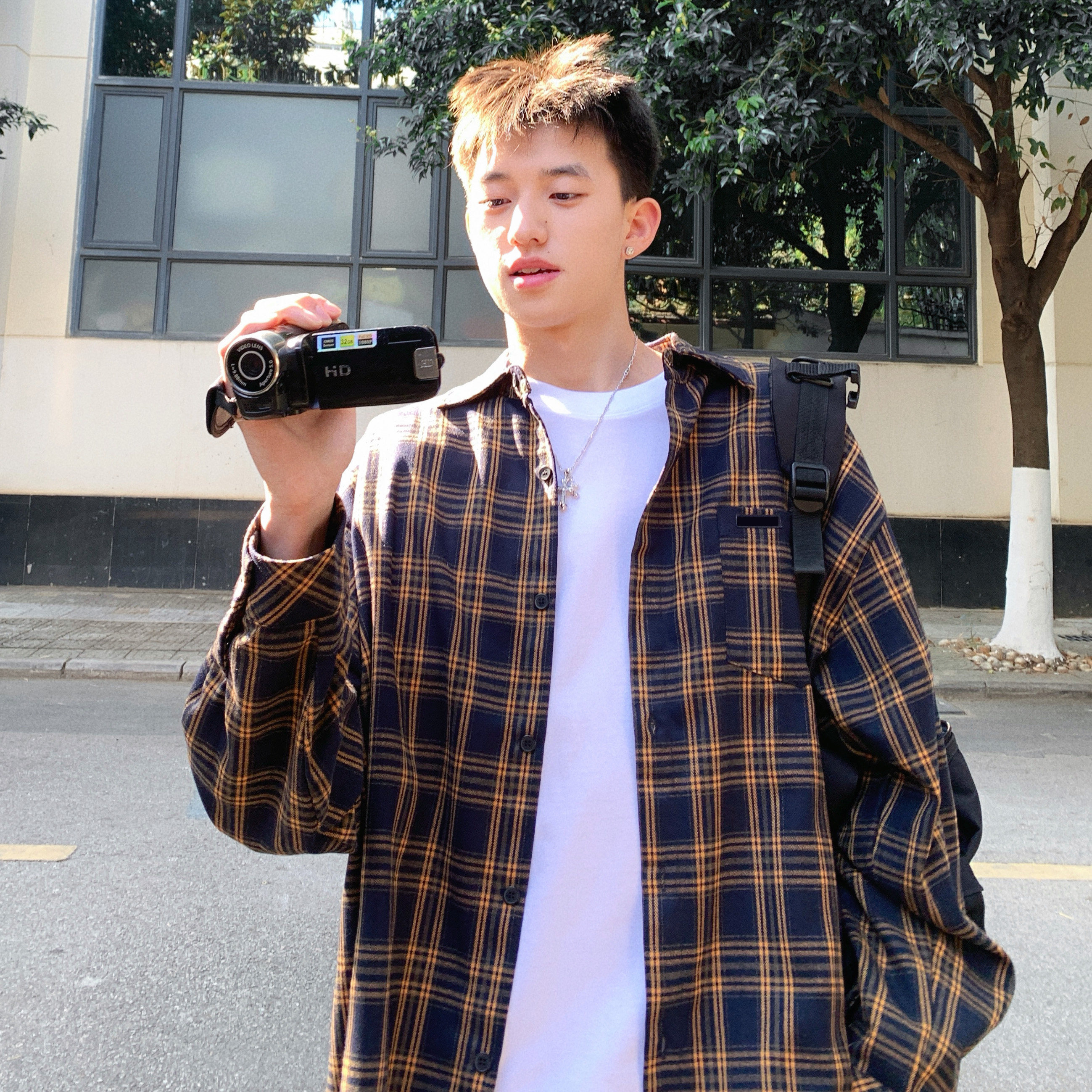 潮流百搭青少年格纹长袖衬衫A425-C2781-P65控68面料棉,男装衬衫,电商A425