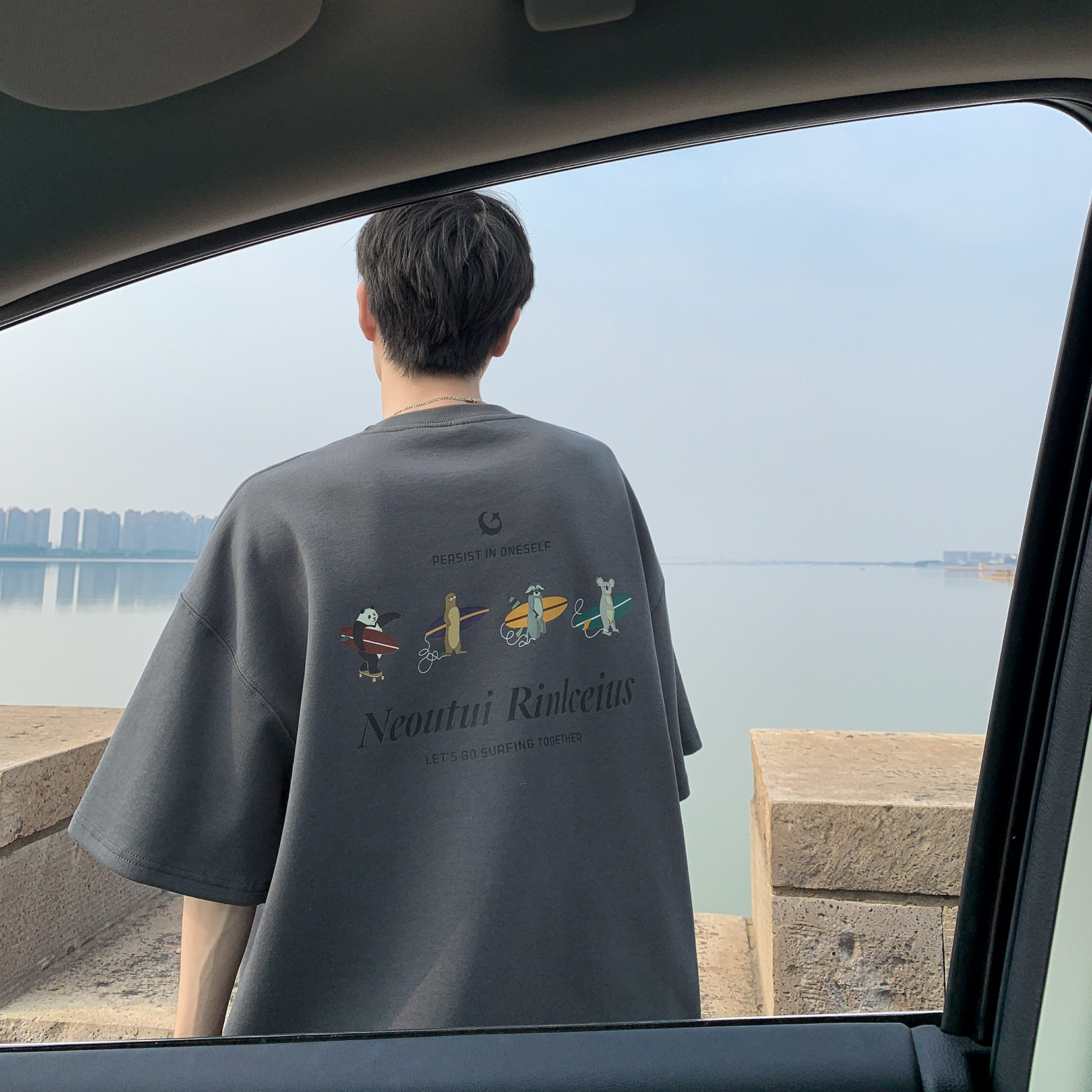 夏日动物冲浪板圆领短袖T恤A425-T5391-P38控49面料棉,男装T恤,电商A425