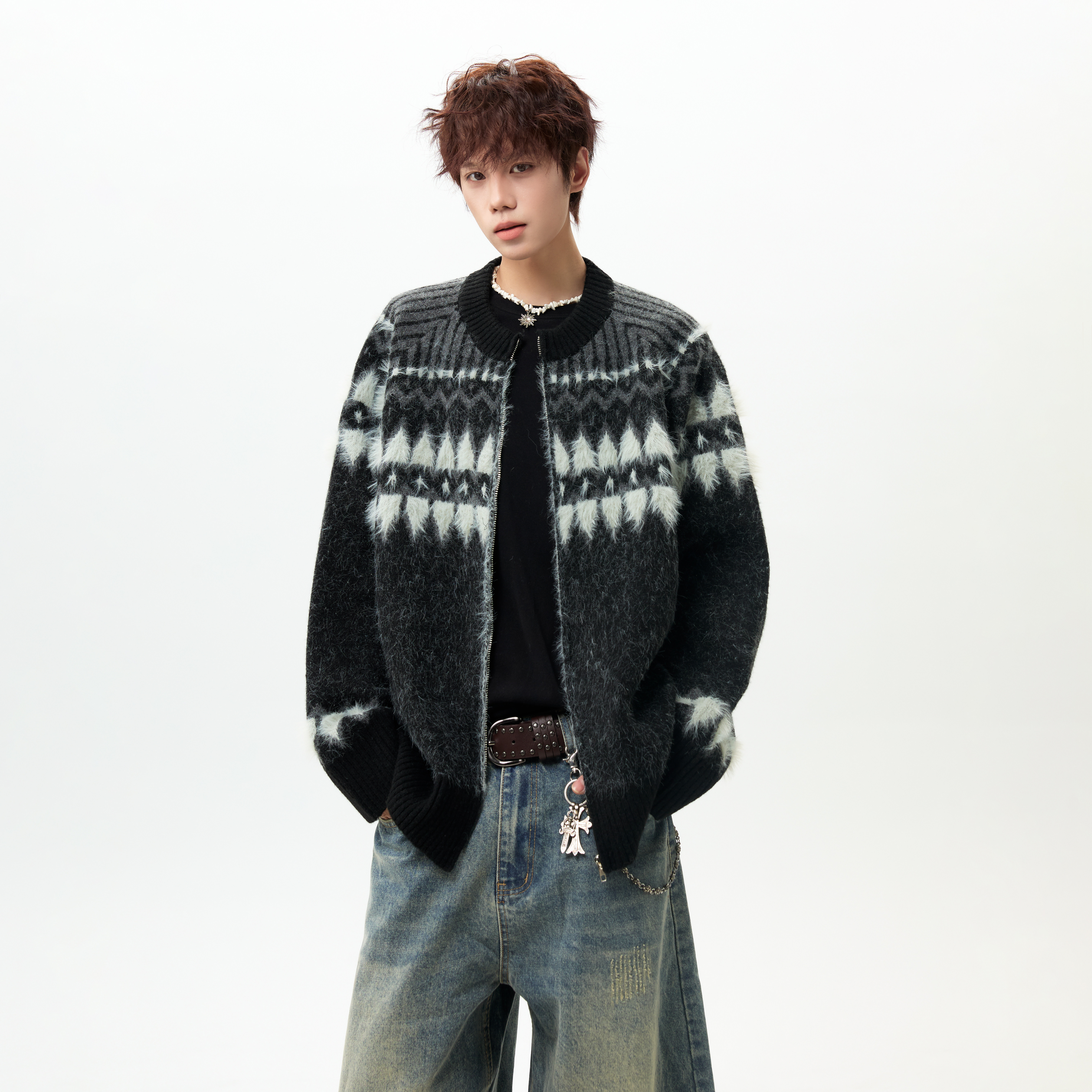 潮流费尔岛开衫拉链毛衣外套A425-M26652-P118控148面料聚酯,男装针织衫/毛衣,电商A425