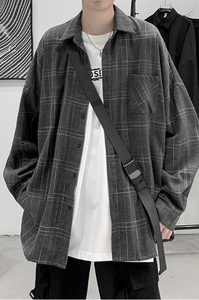 春装男士格子衬衫长袖衬衣宽松港风  A425-C297-P55控69图片