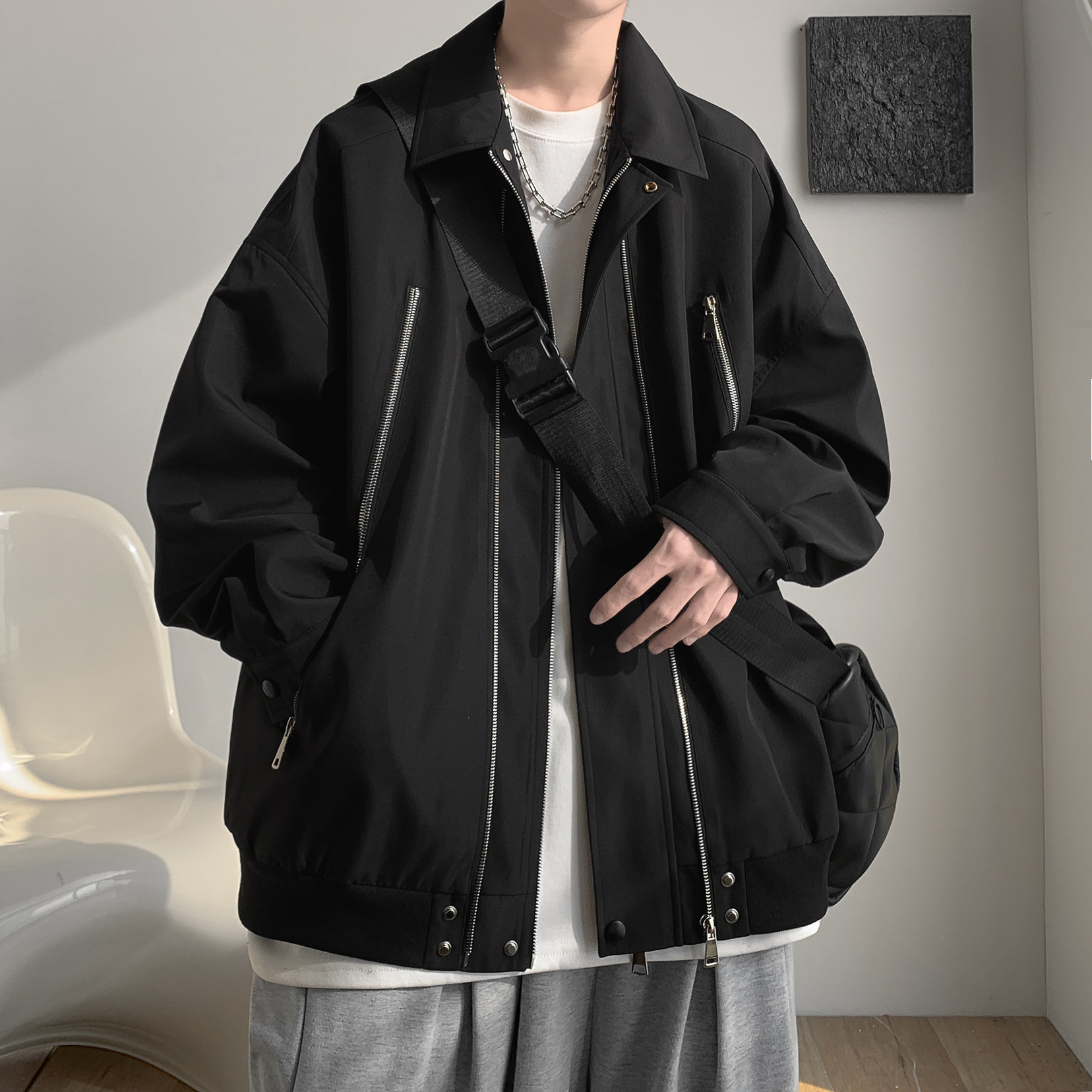 潮流双拉链夹克外套A425-W6206-P98控128面料聚酯,男装夹克,电商A425