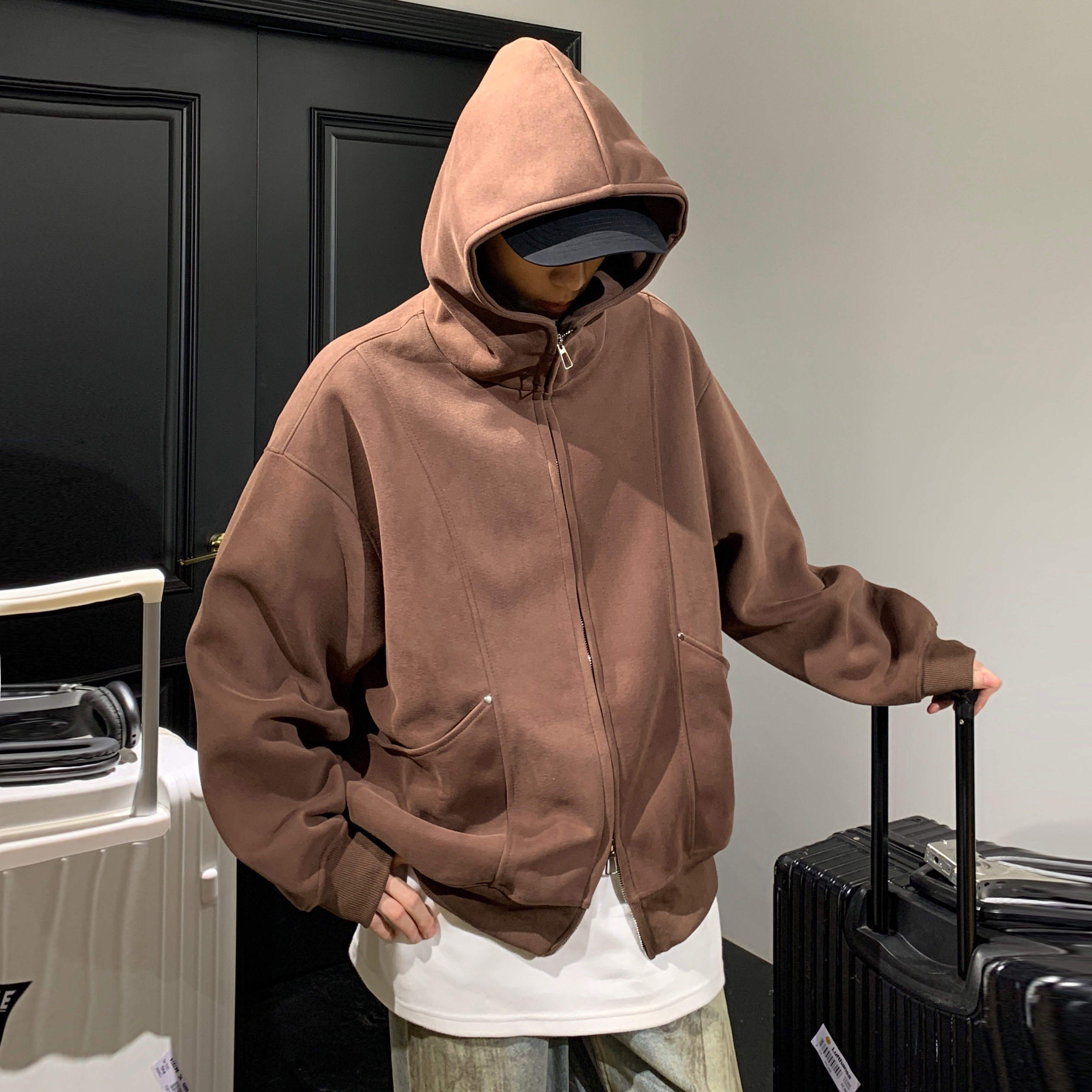 潮流麂皮绒卫衣开衫外套A425-Y3016-P98控138面料65%棉35%聚酯,女装短外套,电商A425