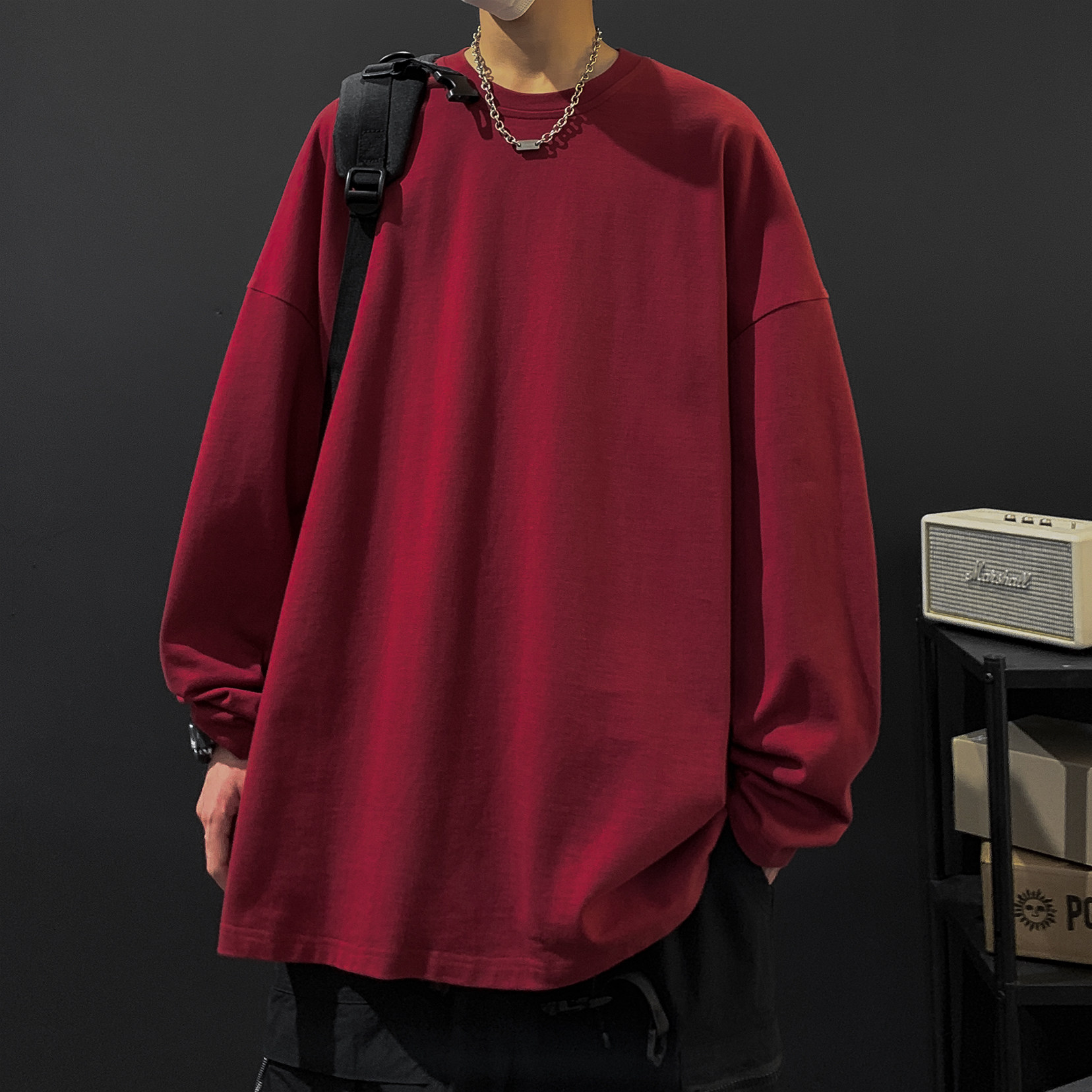 简约纯色长袖圆领T恤A425-T2222-P28控38面料棉,男装T恤,电商A425
