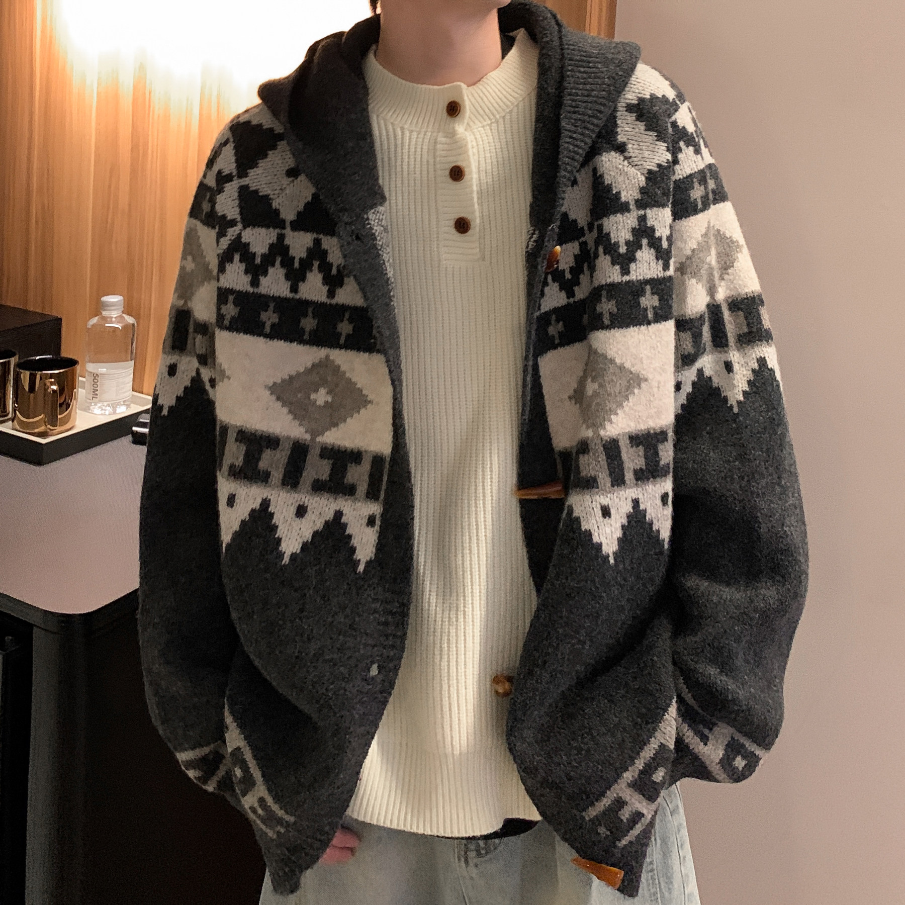 潮流费尔岛连帽开衫毛衣A425-M26651-P108控138面料聚酯,男装针织衫/毛衣,电商A425