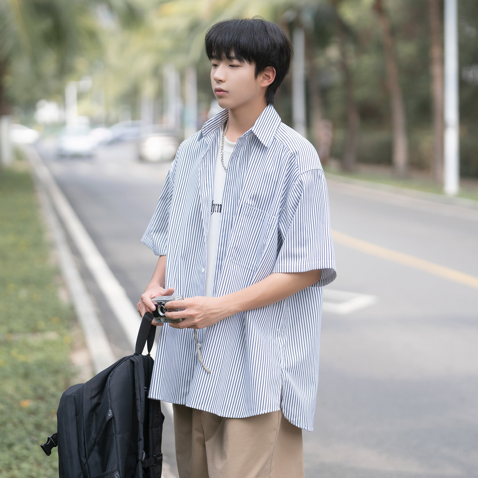 夏日青春休闲条纹衬衫A425-C2701-P48控59面料聚酯,男装衬衫,电商A425