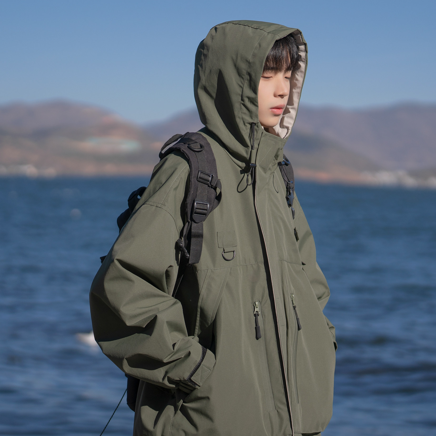大口袋撞色设计连帽冲锋衣夹克外套A425-W805-P98控128,男装夹克,电商A425