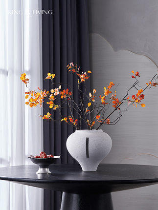 新中式白色墨点哑光陶瓷花瓶样板房民宿客厅玄关茶几电视柜软装