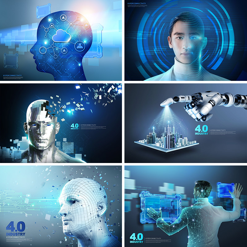 蓝色高科技感大脑芯片人工智能机器人背景海报psd设计元素材91809