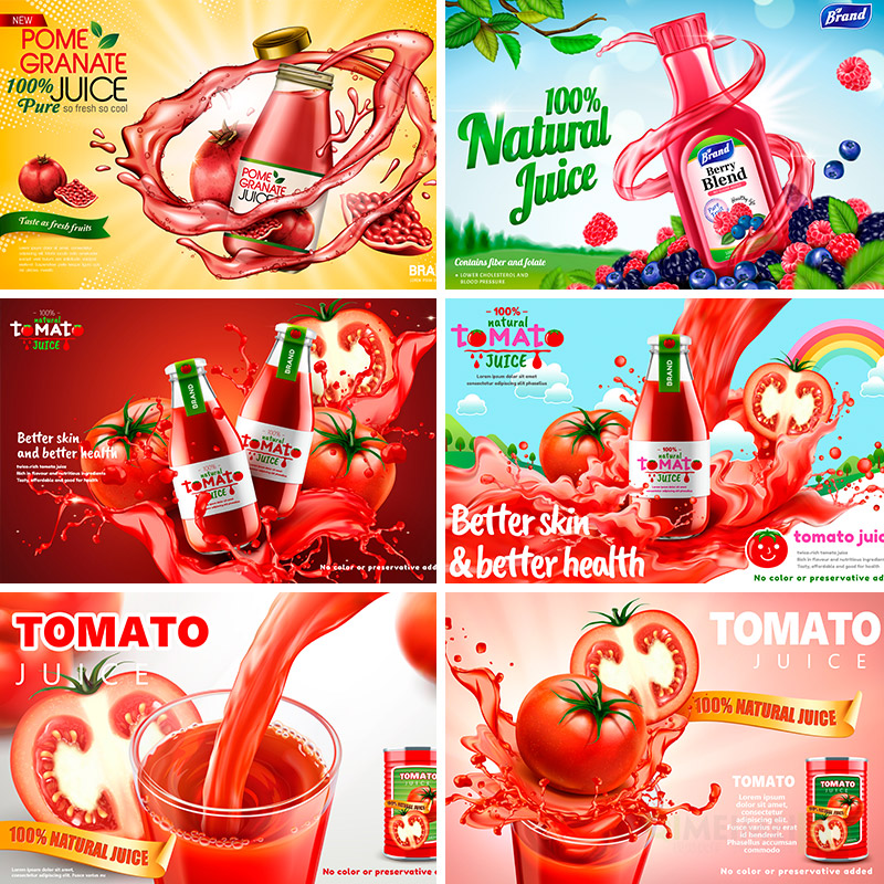 石榴番茄果汁饮料水花飞溅淘宝店铺装修AI矢量海报设计素材72008
