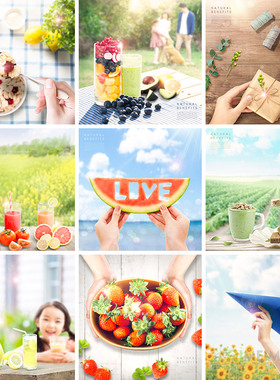 大自然新鲜健康有机水果西瓜草莓果汁饮料海报psd设计素材950811