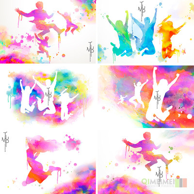 手绘彩色渐变油漆喷墨人物剪影艺术海报背景AI矢量设计素材121406