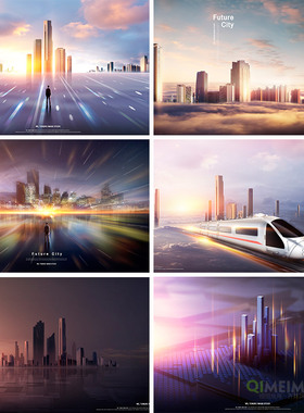 科技未来城市建筑高铁三维立体海报背景psd设计素材源文件930505