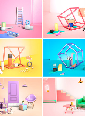 创意家居装饰三维立体色彩空间海报背景psd设计素材源文件961212
