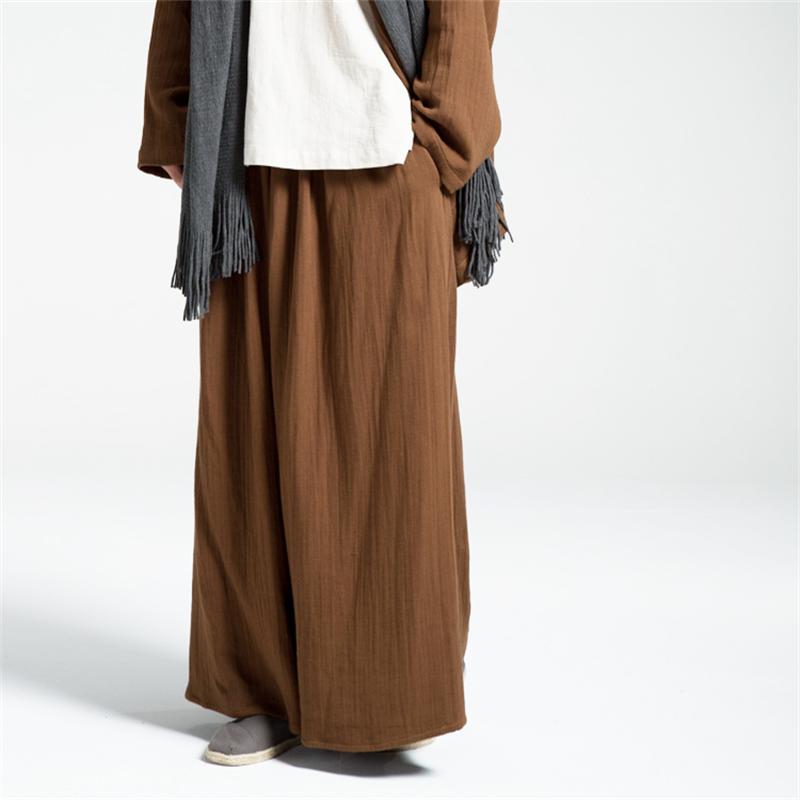 慈缘棉麻布衣植物染色压皱宽腿裤