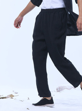 慈缘原创男裤夏季薄款宽松紧棉裤打坐居士服休闲裤水洗直筒50768