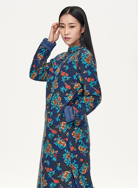 慈缘原创中国风秋冬改良旗袍女中国风中长款连衣裙唐装盘扣30834