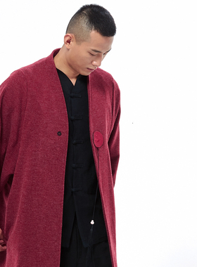慈缘秋冬季新款中国风本命年红色呢大衣男女款风衣外套60920