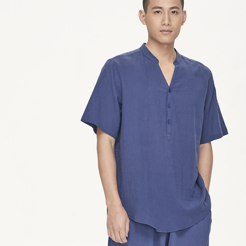 慈缘2026夏季薄款百搭大码男装禅修居士服原创新款V字领男装上衣