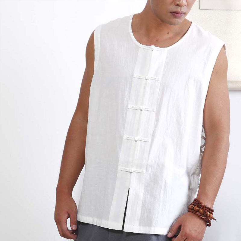 慈缘中国风背心复古新中式手工盘扣男装马甲开衫汉服唐装白色马褂