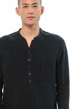 慈缘秋冬新款男装衬衫上衣新中式原创宽松唐装棉麻衬衣60906