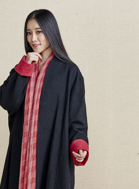 慈缘原创禅修服外套女中长款开衫民族风秋冬新款棉麻女装60817