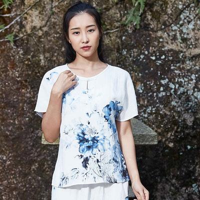 原创唐装白色盘扣手绘中国风汉服