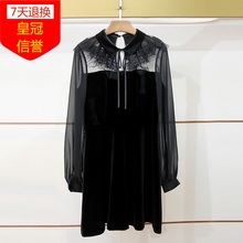 字丝绒裙连衣裙0560093 拼接收腰A版 2019早秋新款 L女甜美蕾丝长袖