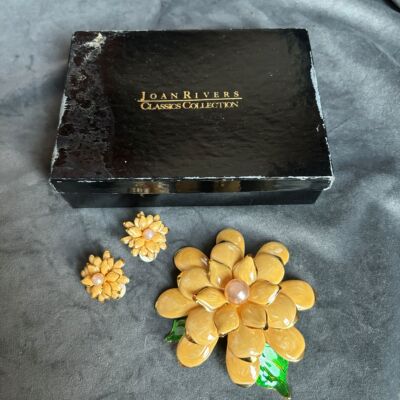 瑕疵特价栀子花胸针耳夹珐琅套装