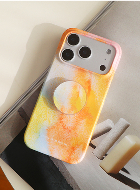 Exzeus原创橙色水彩绘画17promax手机壳进口光面涂层16pro半包大孔15保护套
