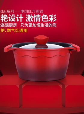 Amercook阿尔菲塔进口不粘红色蒸锅煲汤汤锅燃中式商用电磁炉通用