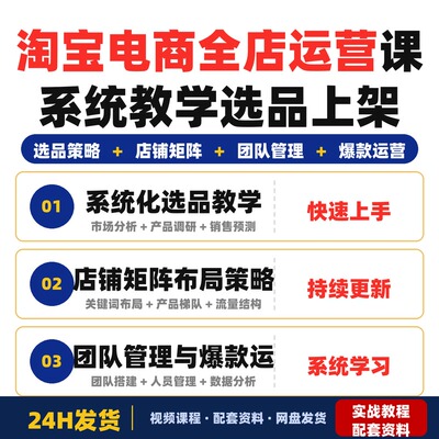 淘宝电商全店运营课系统教学选品上架团队管理店铺矩阵布