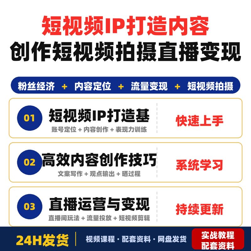 短视频IP打造大课从定位到直播变现教你内容创作短视频拍摄完整版