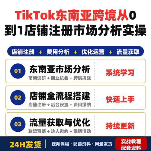 TK东南亚跨境从0到1实操课平台认知市场分析店铺注册全套教程