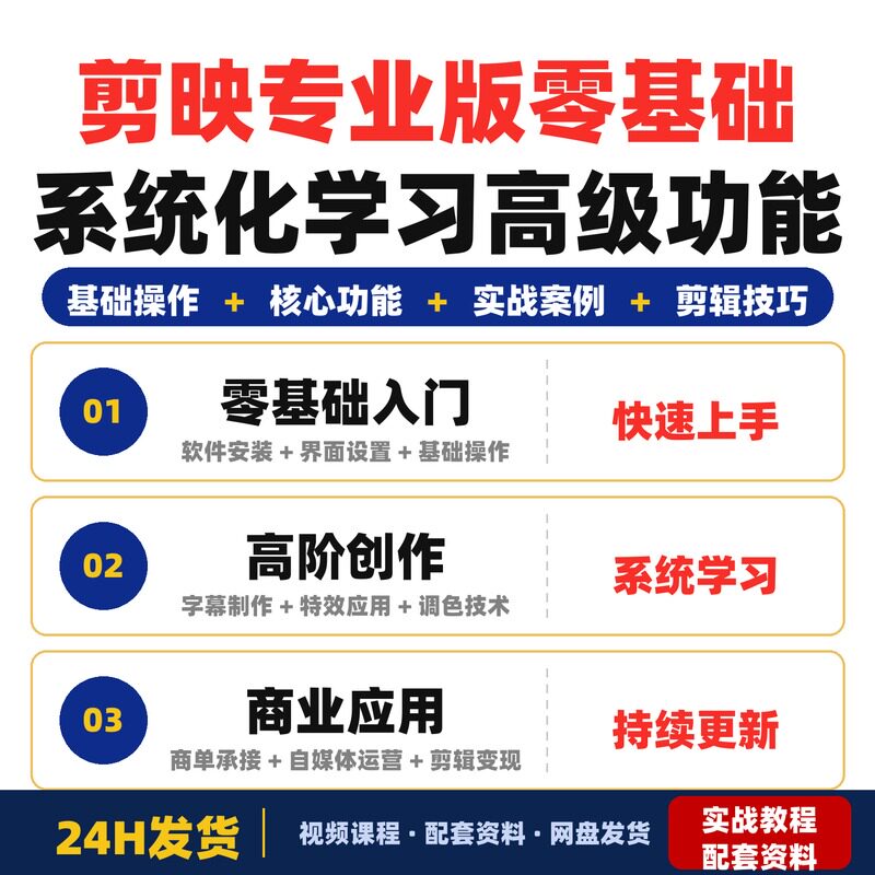 剪映专业版入门到精通课程零基础学员系统化学习掌握高级功能