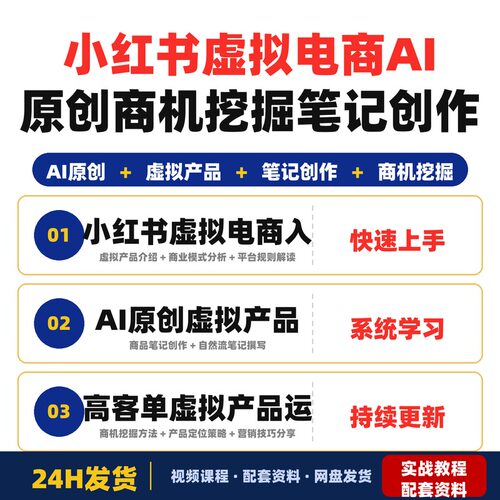 小红书虚拟电商实战课AI原创虚拟产品笔记创作商机挖掘全套教程