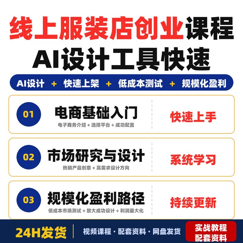 线上服装店创业课程AI设计工具快速上架低成本测试规模化全套教程