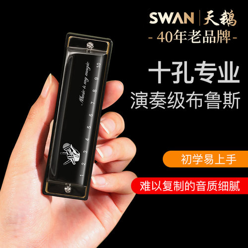 天鹅10孔C调专业布鲁斯口琴